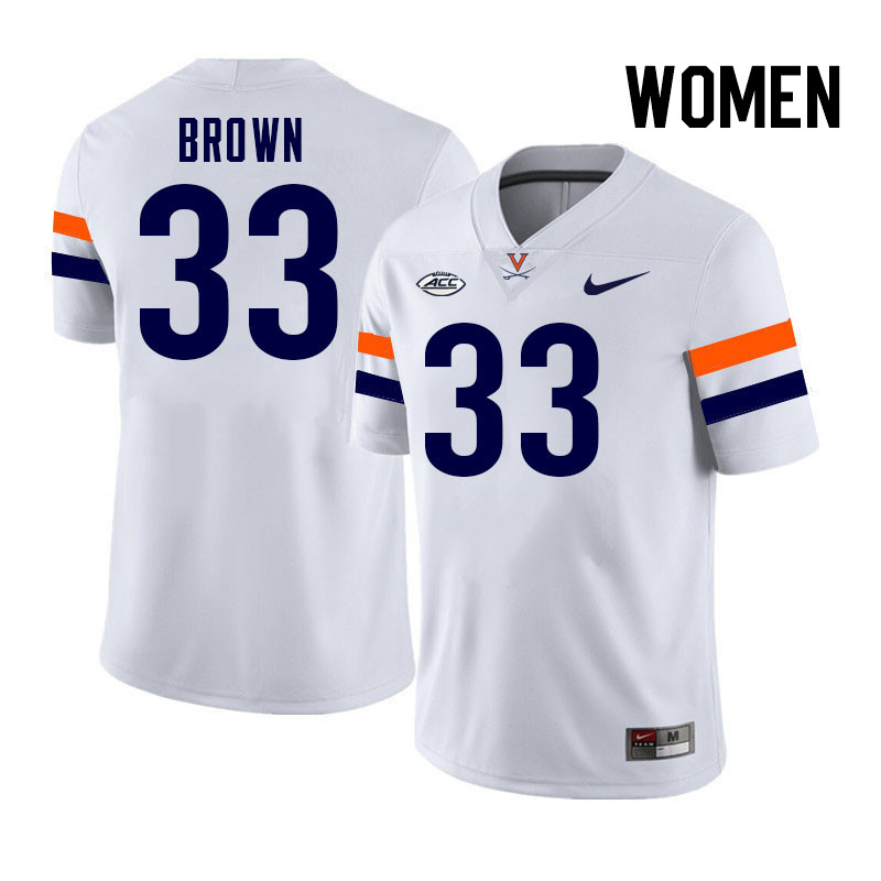 Women Virginia Cavaliers #33 Myles Brown College Football Jerseys Stitched-White